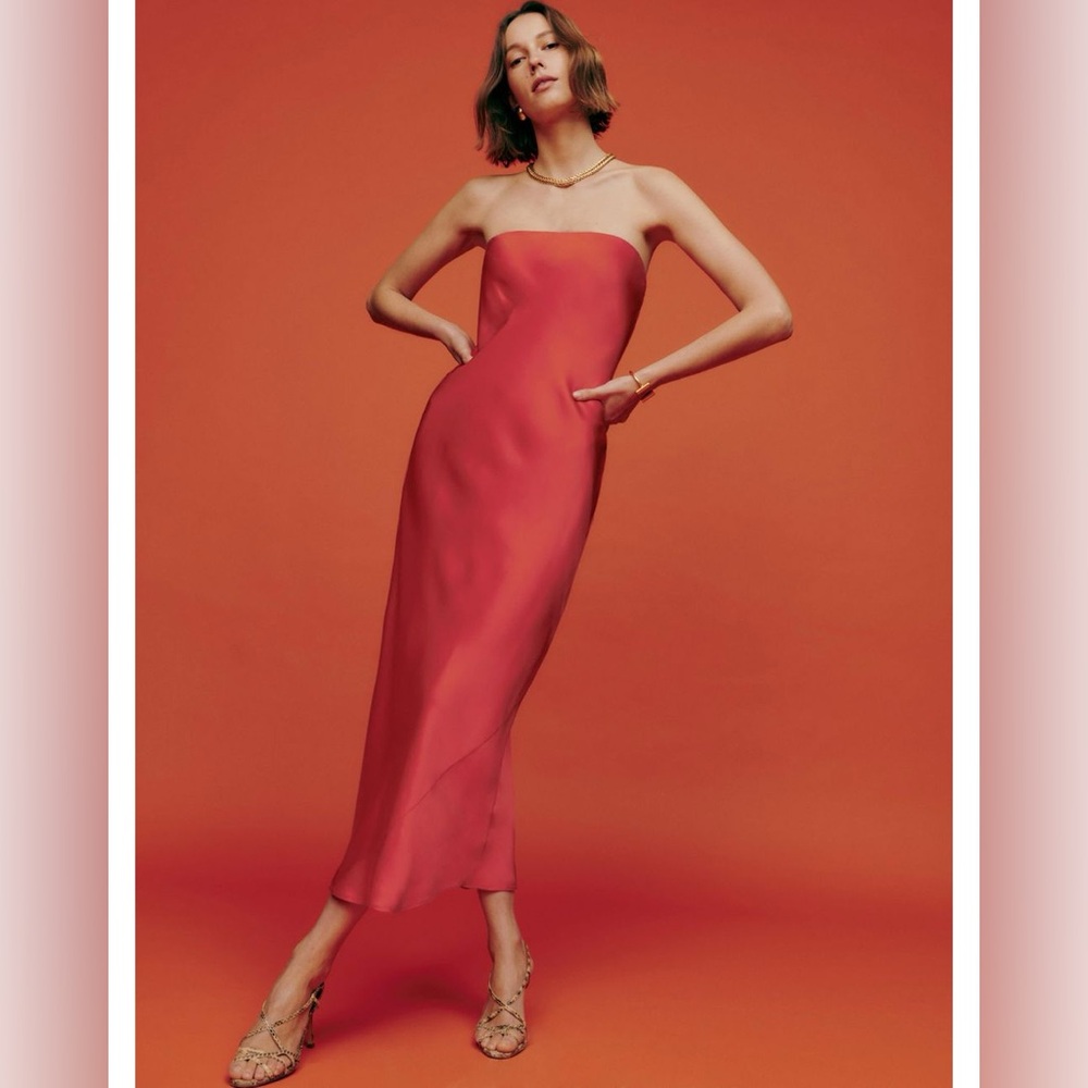 Red reformation joana silk dress in red small